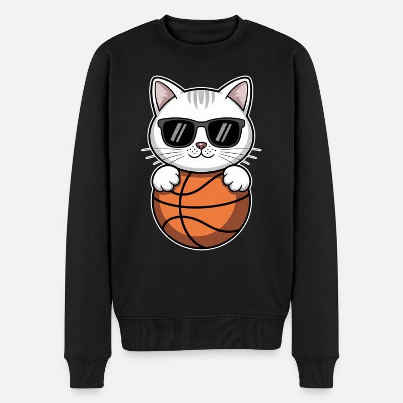 Basketball Katze Lustiges Basketball Geschenk - Männer Premium Bio Pullover - Schwarz