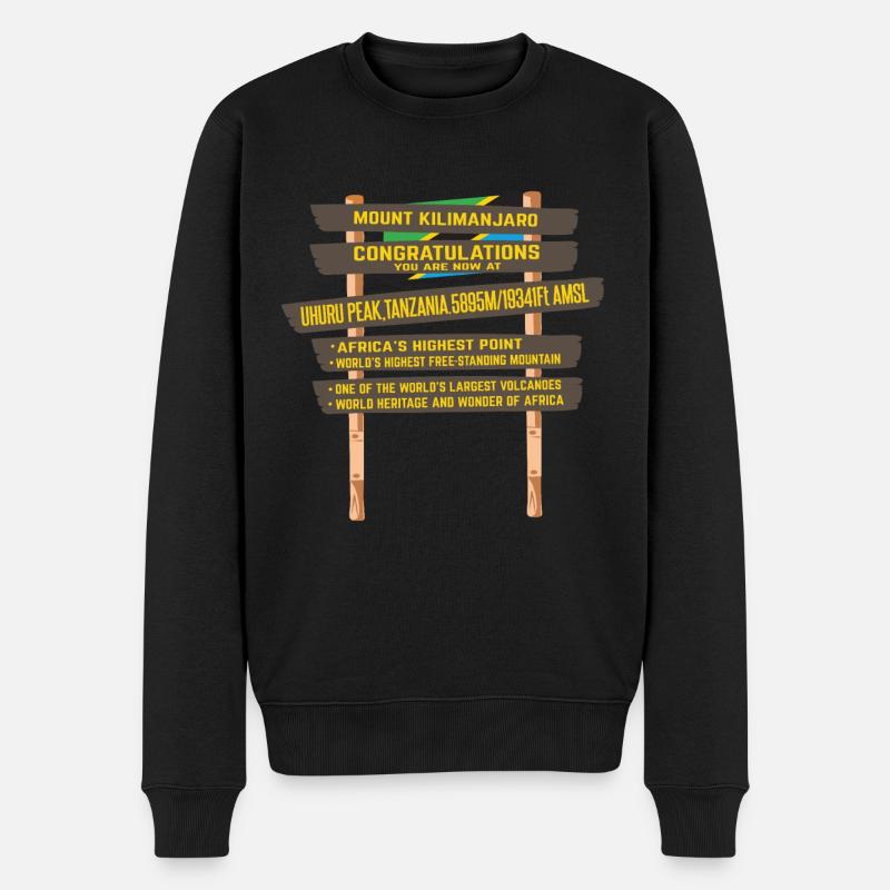 Kilimandjaro - Panneau du pic Uhuru - Pull Premium bio Homme - noir