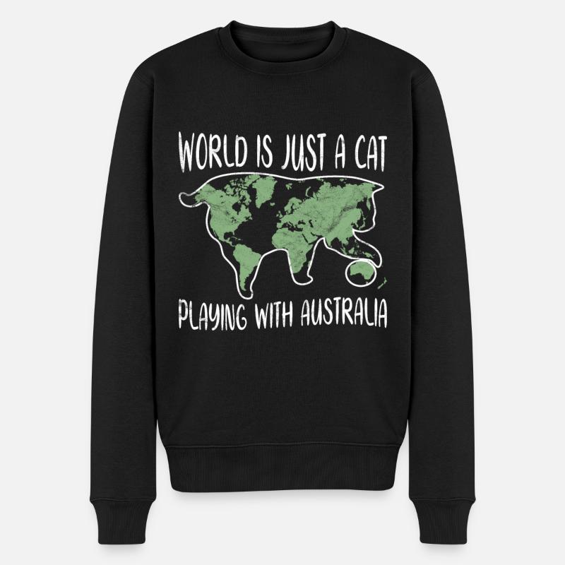 Katze verspielt mit Karte Geschenkidee Geologie - Männer Premium Bio Pullover - Schwarz