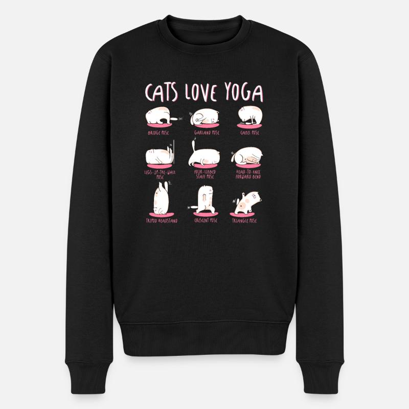 Cats Love Yoga Verschiedene Yoga Positionen - Männer Premium Bio Pullover - Schwarz
