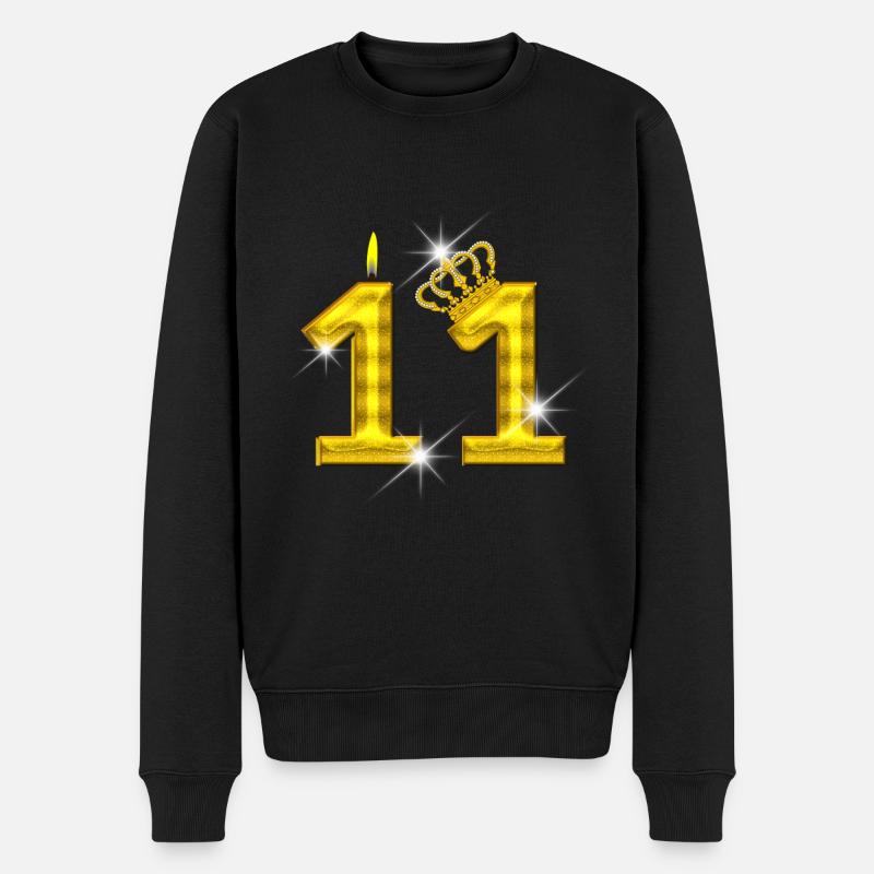 11 - Geburtstag - Krone - Kerze - Gold - Männer Premium Bio Pullover - Schwarz