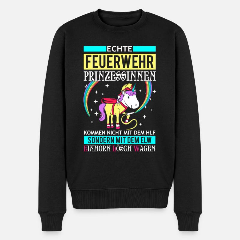 Feuerwehr Prinzessin - Einhorn Lösch Wagen - Männer Premium Bio Pullover - Schwarz