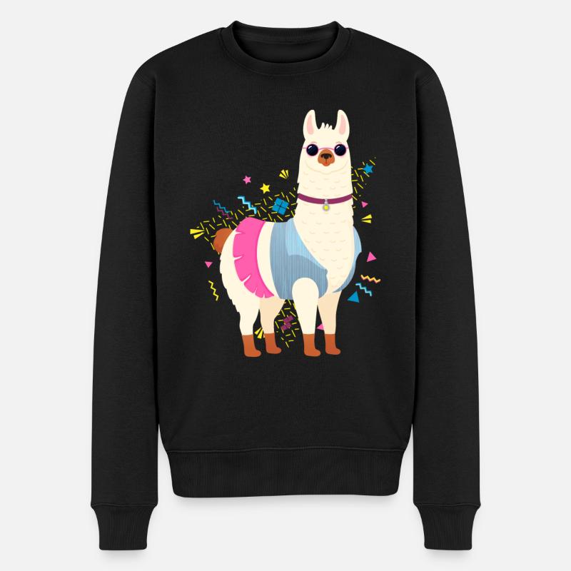 90s Style Llama - Männer Premium Bio Pullover - Schwarz