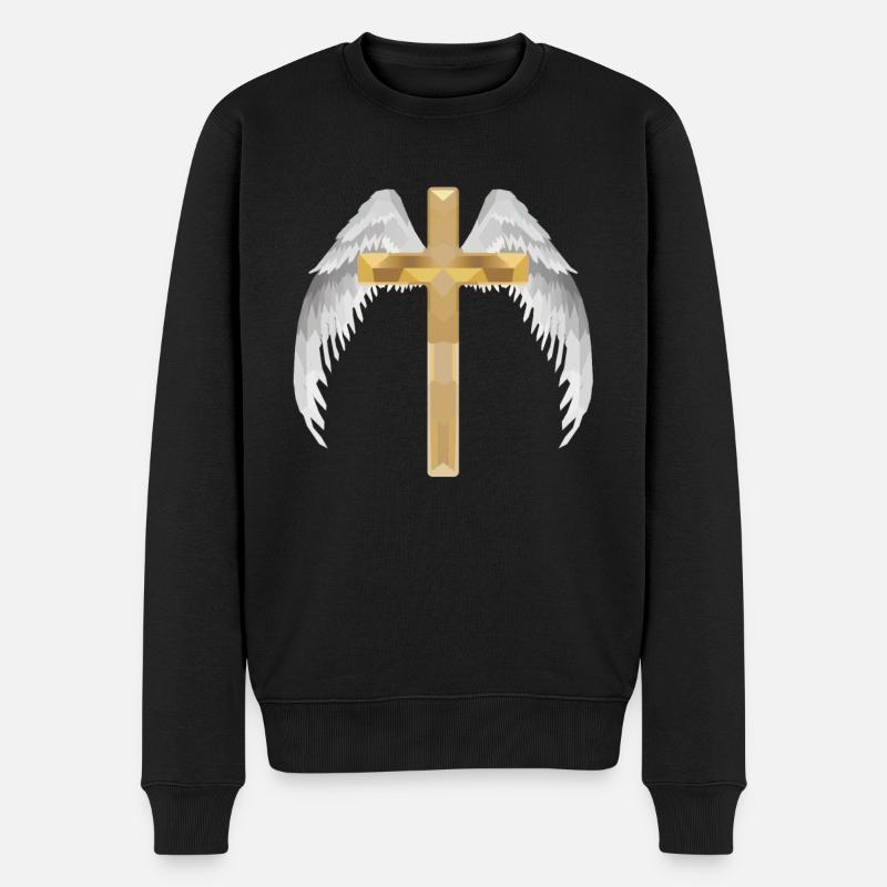 Polygon Kreuz mit Flügel - Männer Premium Bio Pullover - Schwarz