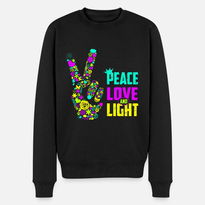 Peace Love Light Handzeichen Friedenssymbol Neon - Männer Premium Bio Pullover - Schwarz
