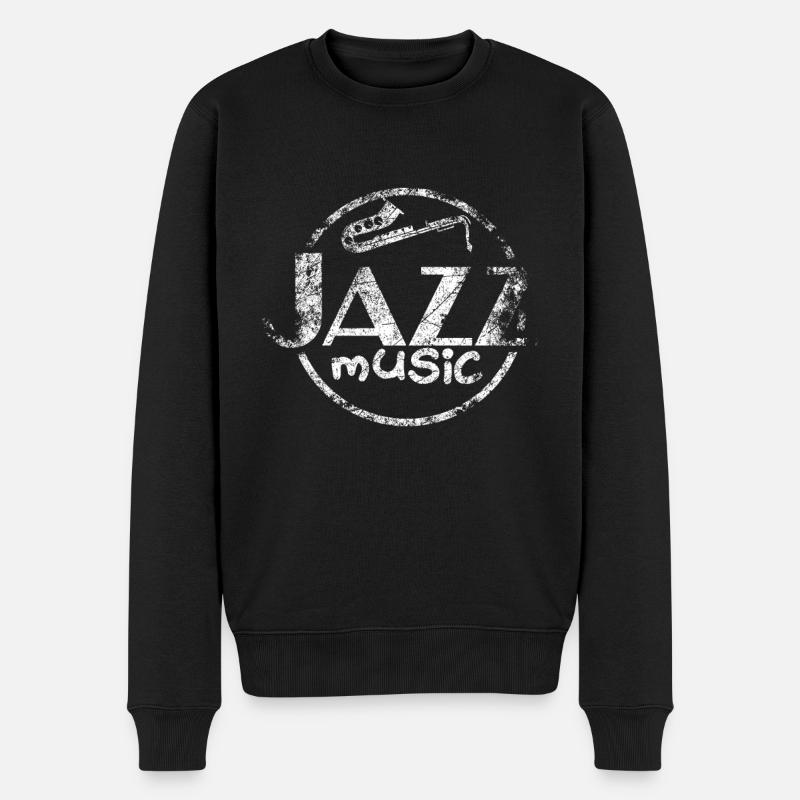 Jazz Music Saxofon Saxophon Spieler Band Afro - Männer Premium Bio Pullover - Schwarz
