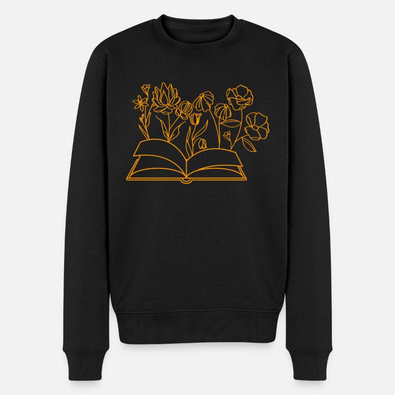 Buch mit Blumen, Lesen, Hobby, Leseratte, Blumen - Männer Premium Bio Pullover - Schwarz