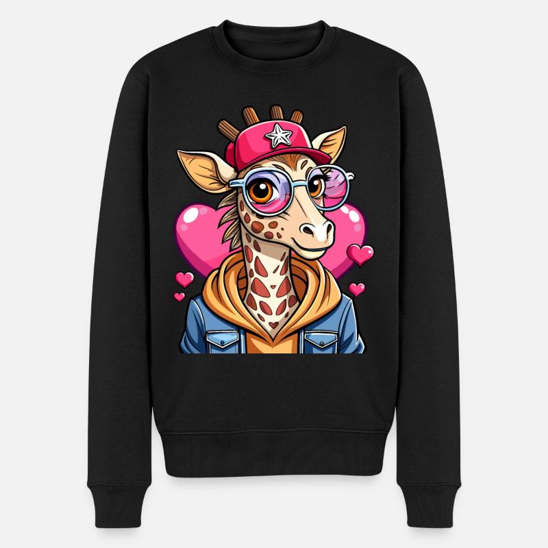 Giraffen-Parade: Coole Giraffe - Männer Premium Bio Pullover - Schwarz