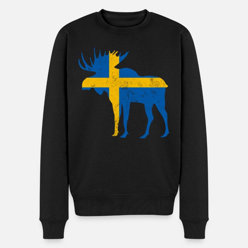 Schweden Elch mit Flagge - Männer Premium Bio Pullover - Schwarz
