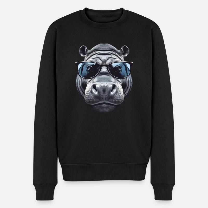 Nilpferd mit Sonnenbrille - Männer Premium Bio Pullover - Schwarz