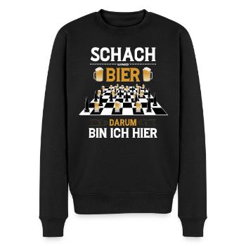 Schach und Bier darum bin ich hier - Männer Premium Bio Pullover - Schwarz - Vorne - Nico (187cm)