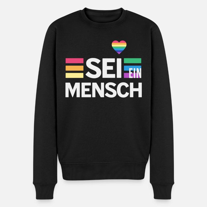SEI EIN MENSCH - Statement für mehr Menschlichkeit - Männer Premium Bio Pullover - Schwarz