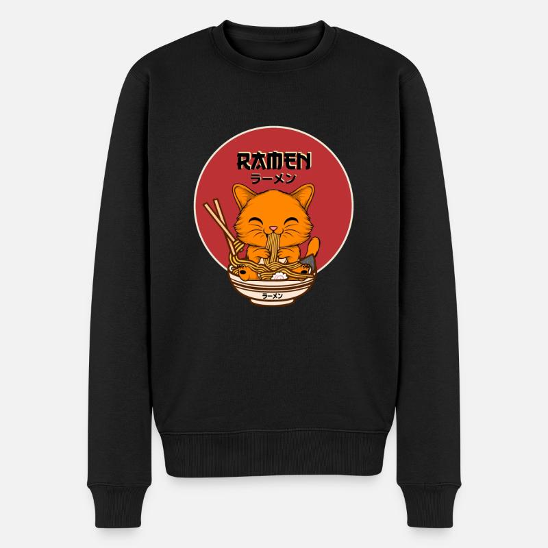 Ramen Cat - Männer Premium Bio Pullover - Schwarz