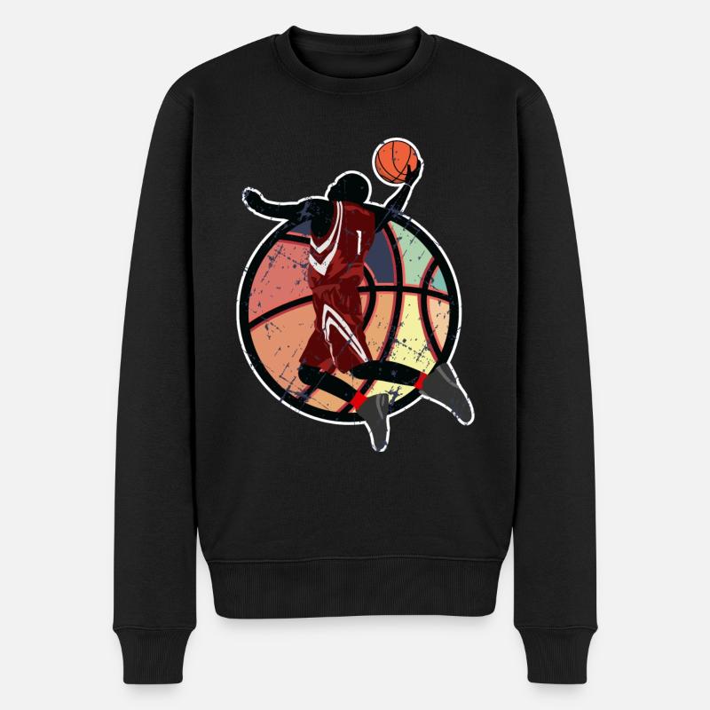 Retro Basketball Basketballspieler Design - Männer Premium Bio Pullover - Schwarz