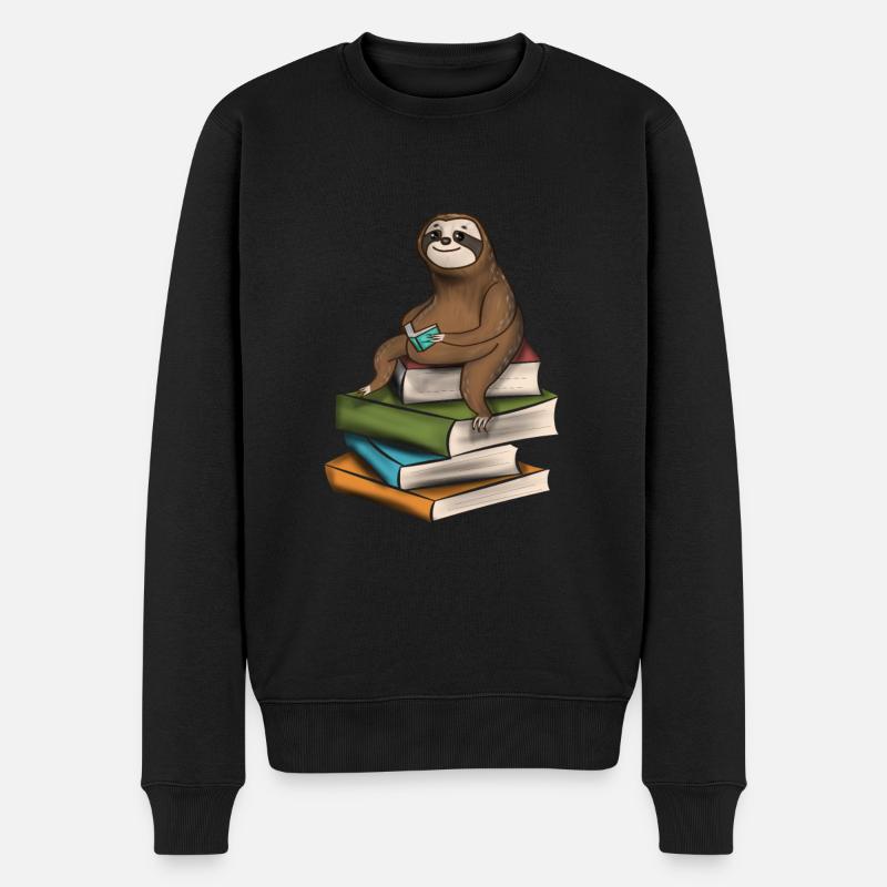 Faultier Bücher lesen Bibliothekar Leseratte - Männer Premium Bio Pullover - Schwarz