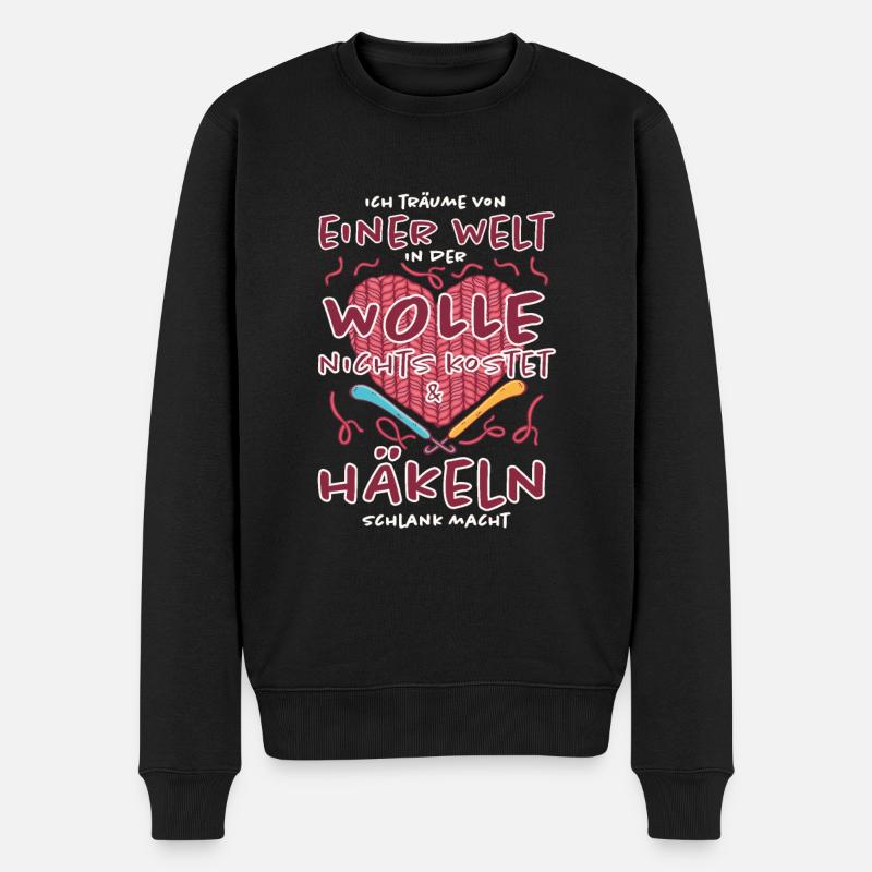 Wolle und Häkeln macht schlank, Häkel Geschenk - Männer Premium Bio Pullover - Schwarz