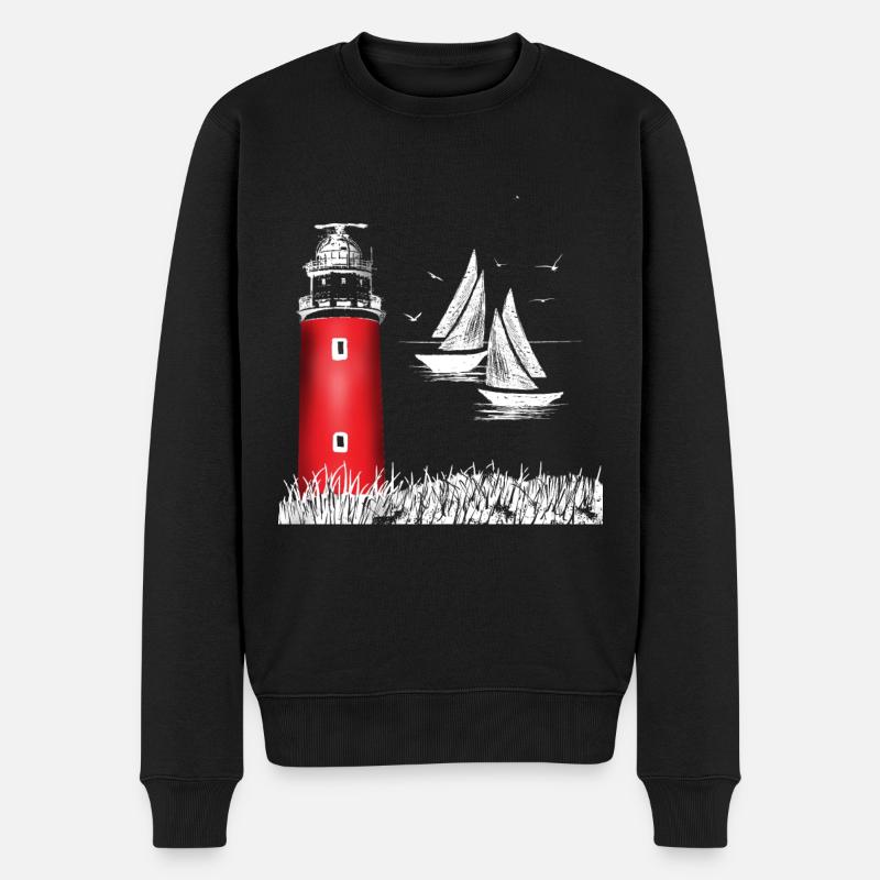 Phare rouge de l'île de Texel Hollande Mer des Wadden - Pull Premium bio Homme - noir