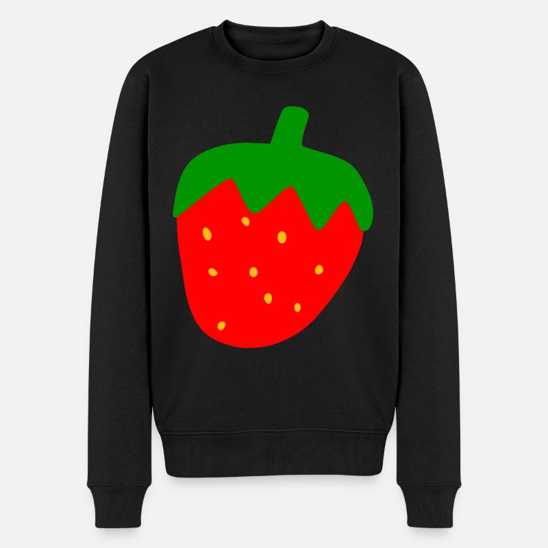 Erdbeere - Männer Premium Bio Pullover - Schwarz