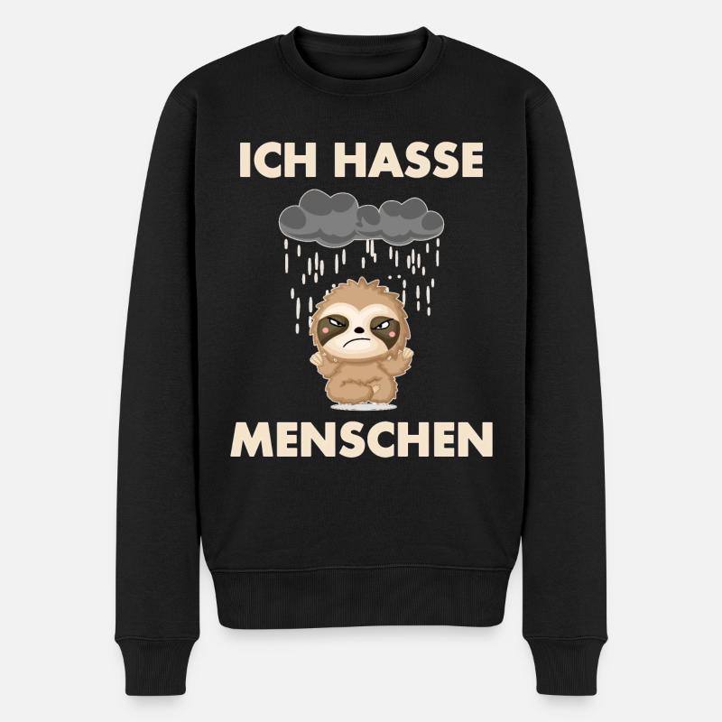 Ich hasse Menschen Faultier - Männer Premium Bio Pullover - Schwarz