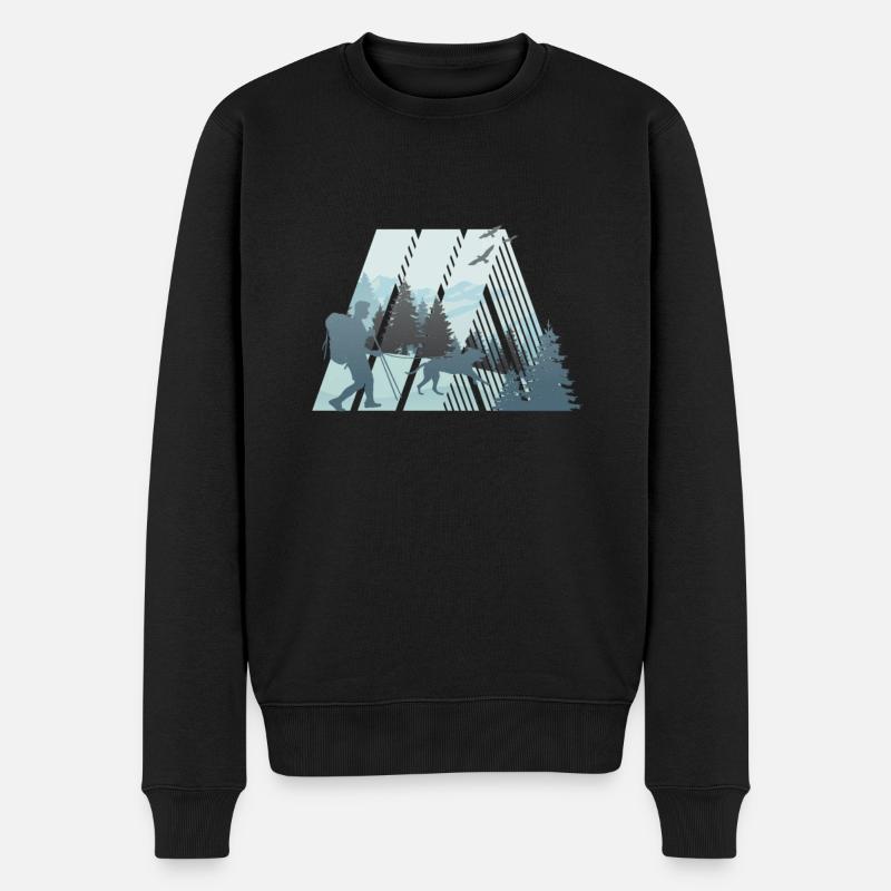 Retro Dogtrekking, Hundewandern in der Natur - Männer Premium Bio Pullover - Schwarz