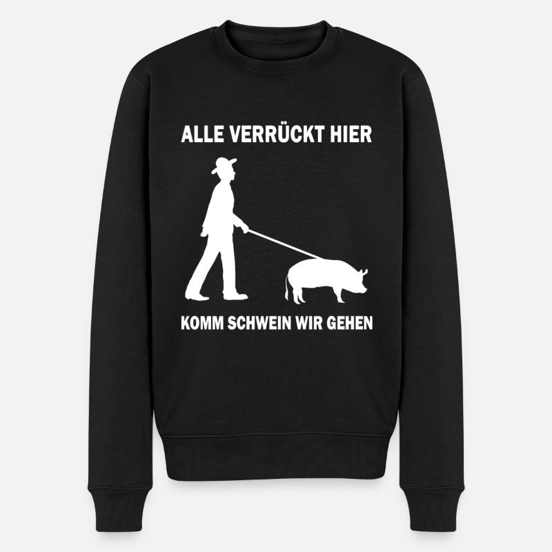 Verrückter Landwirt Schwein Bauernhof - Männer Premium Bio Pullover - Schwarz