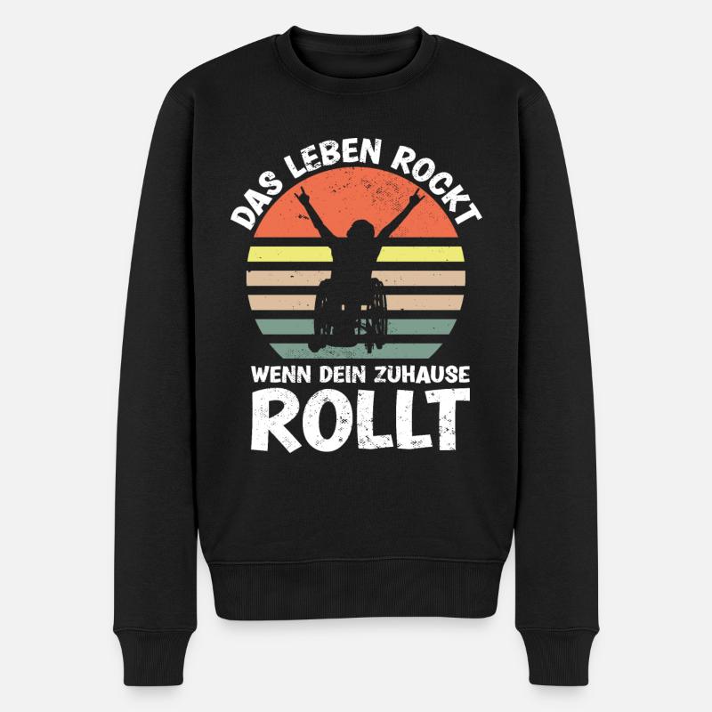 Lustiger Rollstuhlfahrer rockt - Männer Premium Bio Pullover - Schwarz