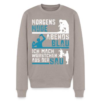 Metzger Schlachter Metzgerei Fleischer - Männer Premium Bio Pullover - Taupe - Vorne - Nico (187cm)