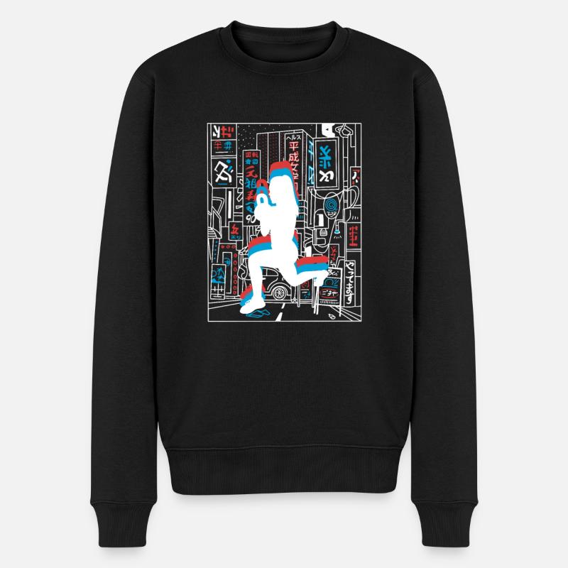 Vaporwave Synthwave Skyline HIIT - Männer Premium Bio Pullover - Schwarz