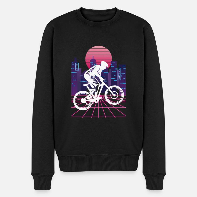 Vaporwave Synthwave Skyline Downhill - Männer Premium Bio Pullover - Schwarz