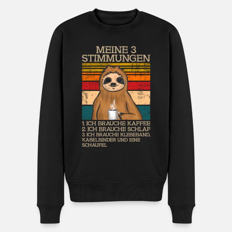 Faultier mit Kaffee - Männer Premium Bio Pullover - Schwarz