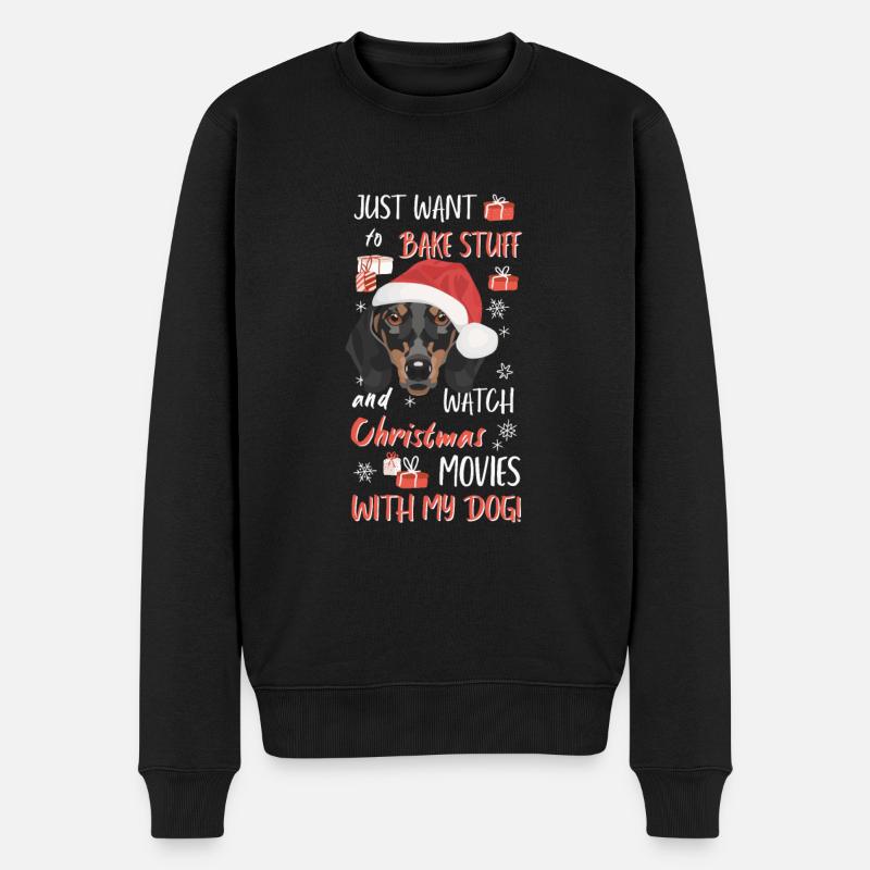 Dackel Frohe Weihnachten - Männer Premium Bio Pullover - Schwarz