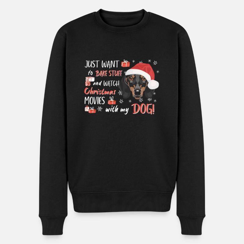 Dackel Frohe Weihnachten - Männer Premium Bio Pullover - Schwarz