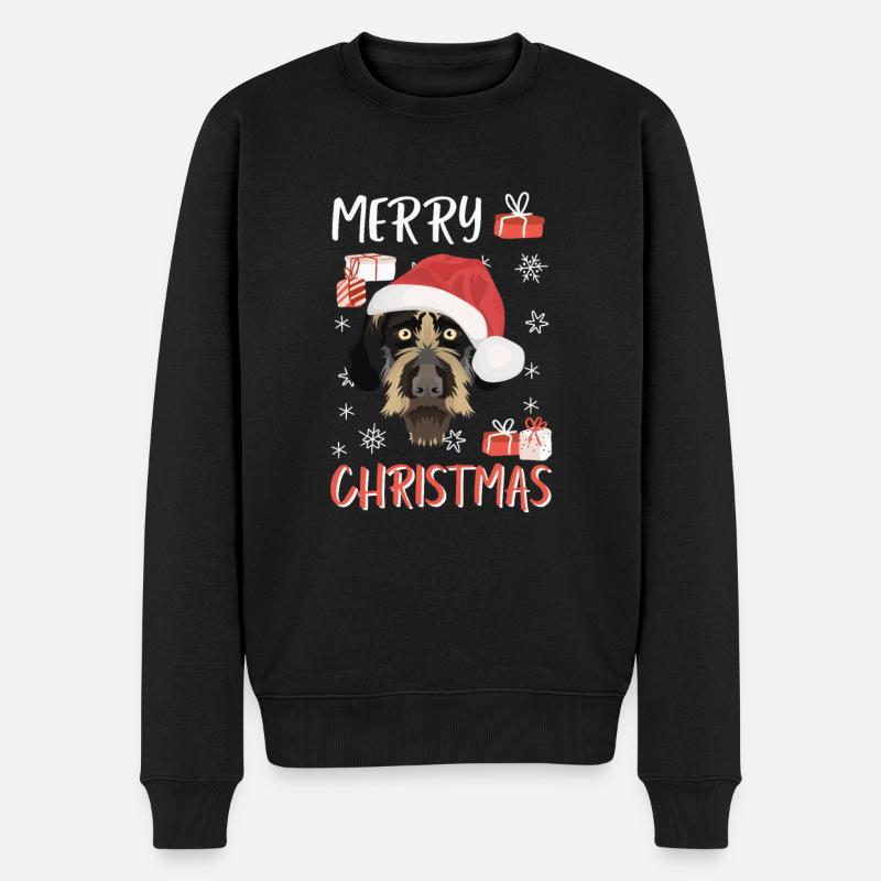 Deutsch Drahthaar Frohe Weihnachten - Männer Premium Bio Pullover - Schwarz