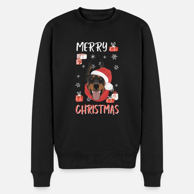 Dobermann Frohe Weihnachten - Männer Premium Bio Pullover - Schwarz