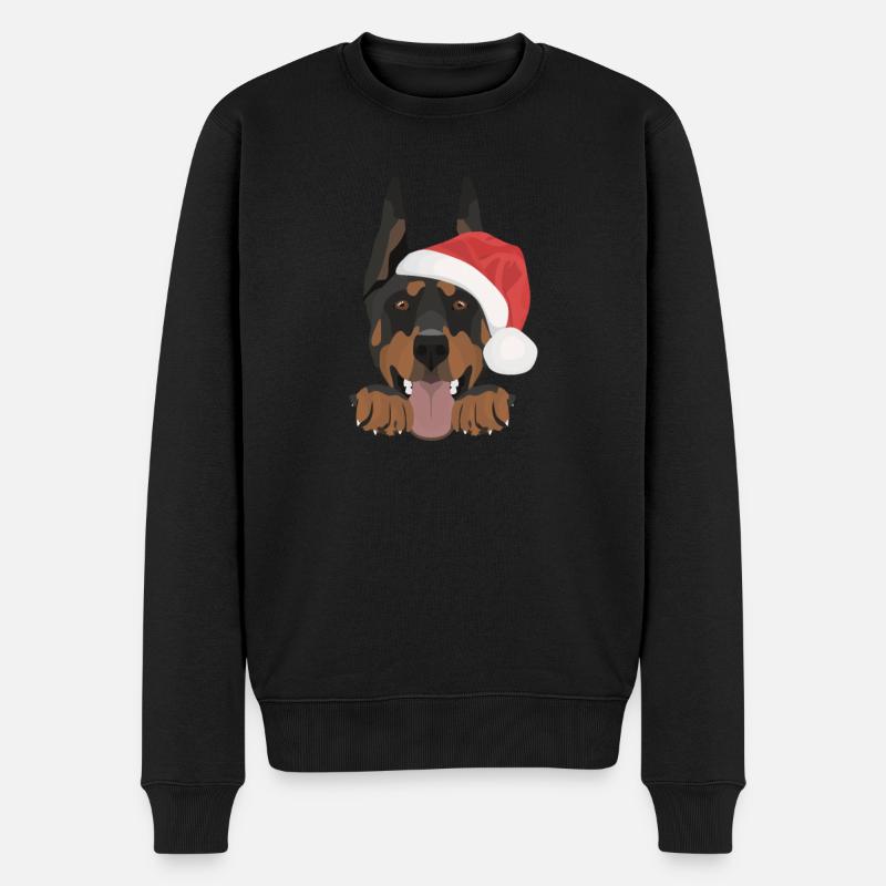Dobermann Frohe Weihnachten - Männer Premium Bio Pullover - Schwarz