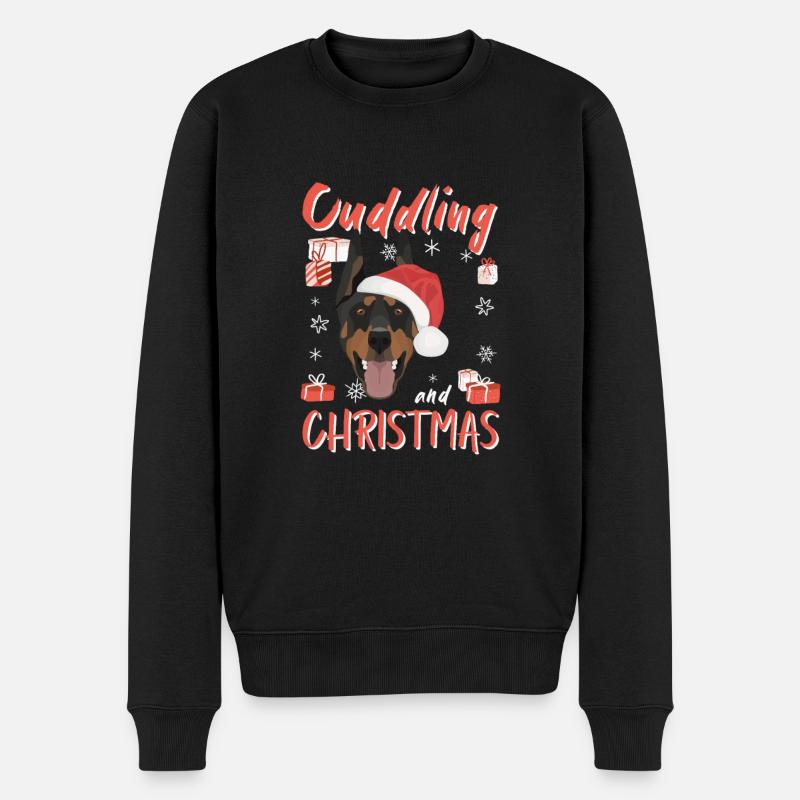 Dobermann Frohe Weihnachten - Männer Premium Bio Pullover - Schwarz