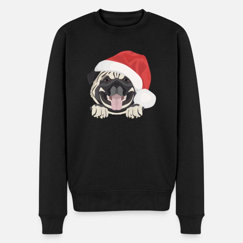 Mops Frohe Weihnachten - Männer Premium Bio Pullover - Schwarz