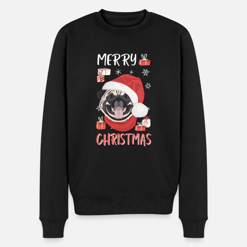Mops Frohe Weihnachten - Männer Premium Bio Pullover - Schwarz