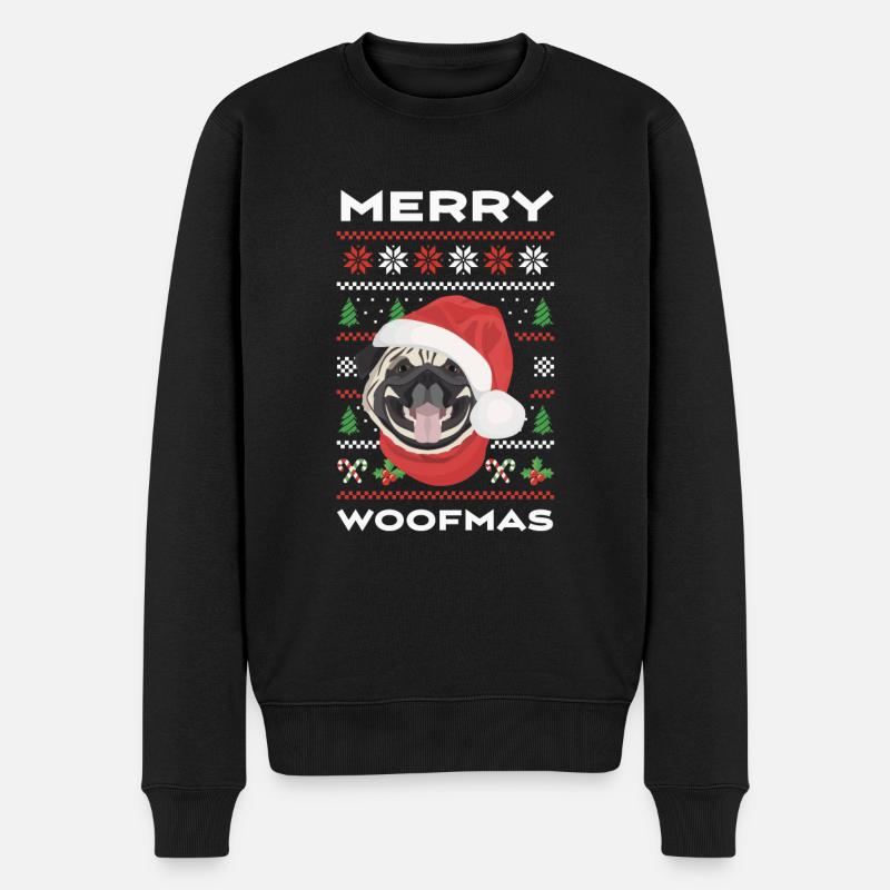 Mops Frohe Weihnachten - Männer Premium Bio Pullover - Schwarz