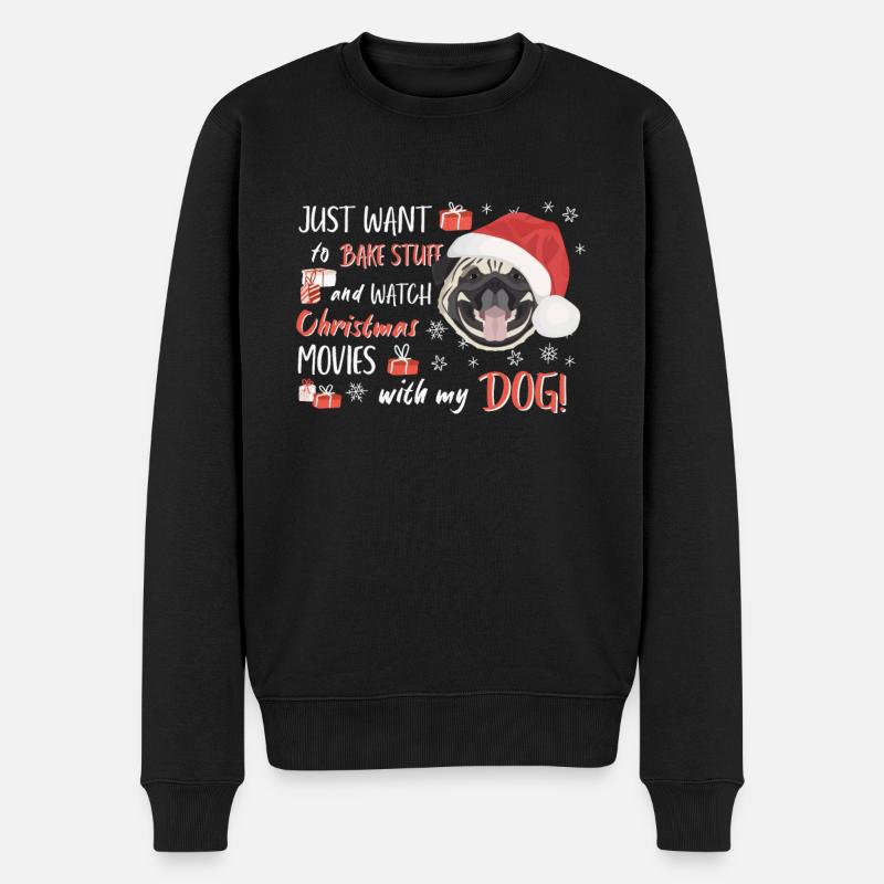 Mops Frohe Weihnachten - Männer Premium Bio Pullover - Schwarz