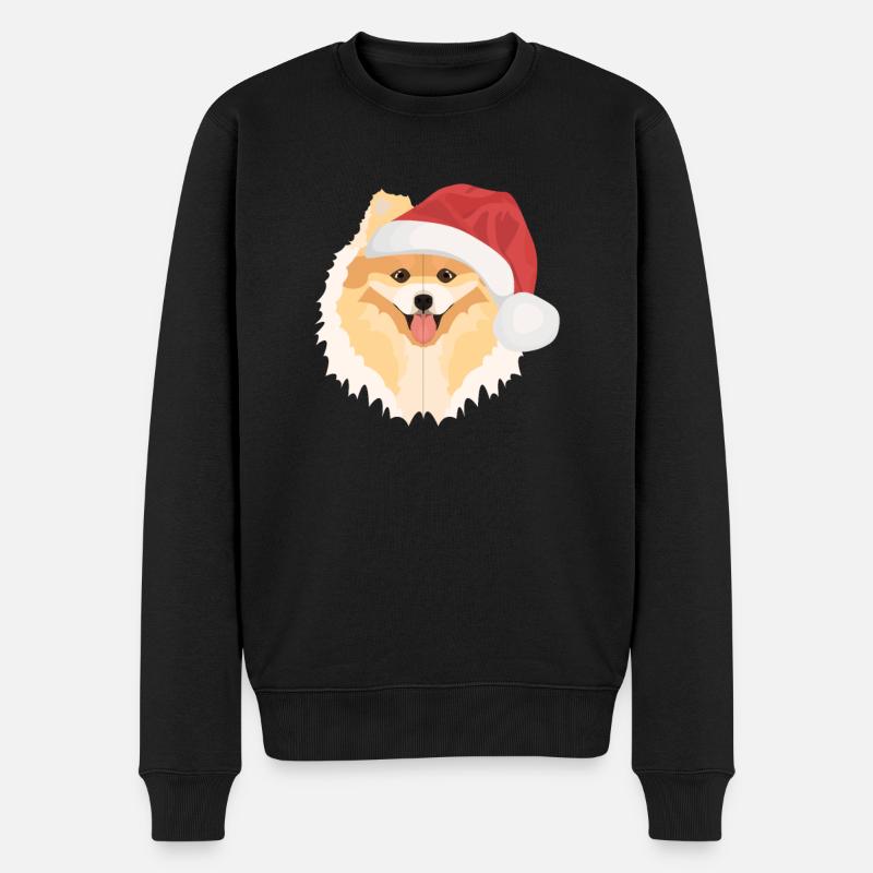 Zwergspitz Frohe Weihnachten - Männer Premium Bio Pullover - Schwarz
