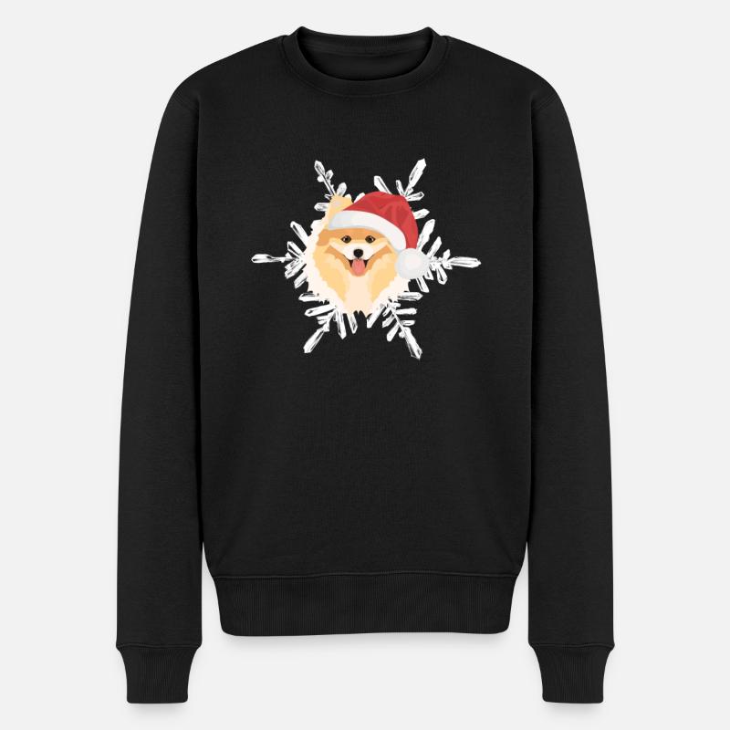 Zwergspitz Frohe Weihnachten - Männer Premium Bio Pullover - Schwarz