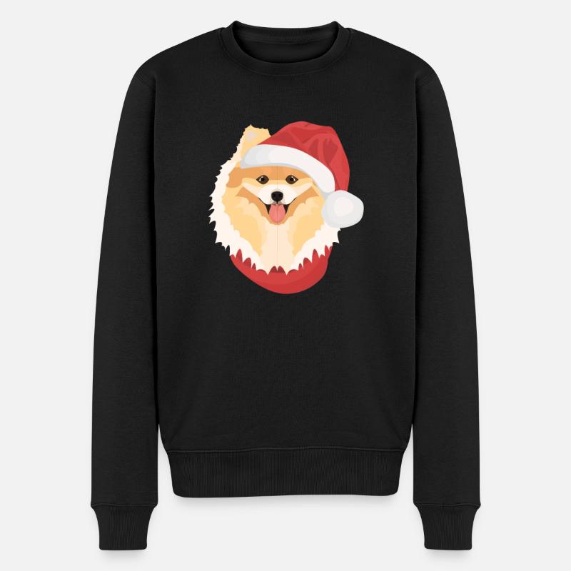 Zwergspitz Frohe Weihnachten - Männer Premium Bio Pullover - Schwarz