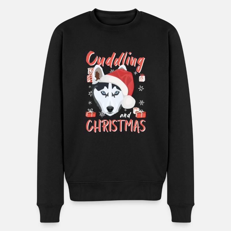 Husky Frohe Weihnachten - Männer Premium Bio Pullover - Schwarz