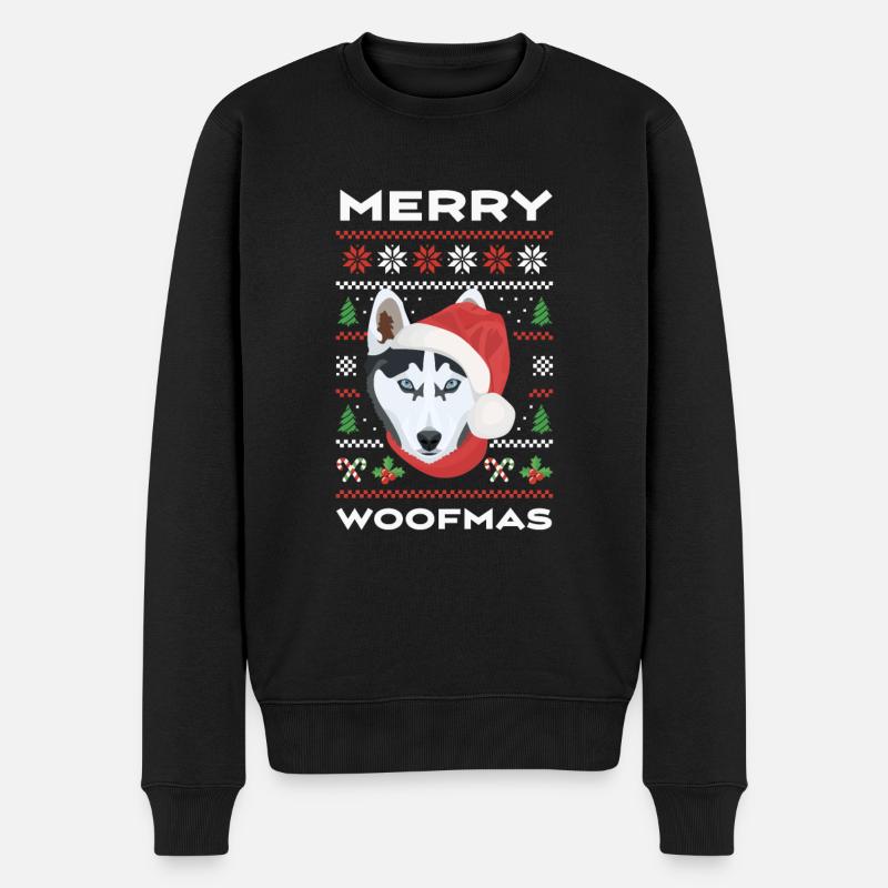 Husky Frohe Weihnachten - Männer Premium Bio Pullover - Schwarz