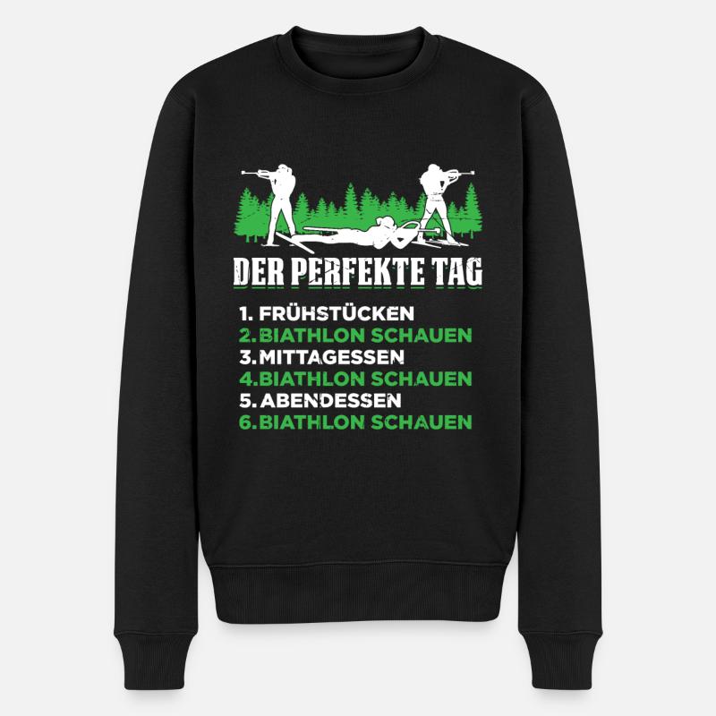 Der Perfekte Tag 1. Frühstück 2. Biathlon Schauen - Männer Premium Bio Pullover - Schwarz