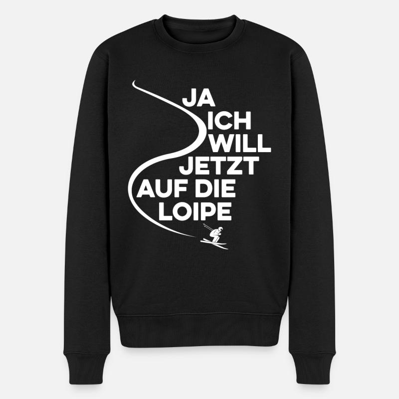 Ja Ich Will Jetzt Auf Die Loipe Skilangläufer Skat - Männer Premium Bio Pullover - Schwarz