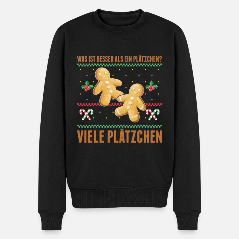 Was ist besser als ein Plätzchen? Viele Plätzchen - Männer Premium Bio Pullover - Schwarz
