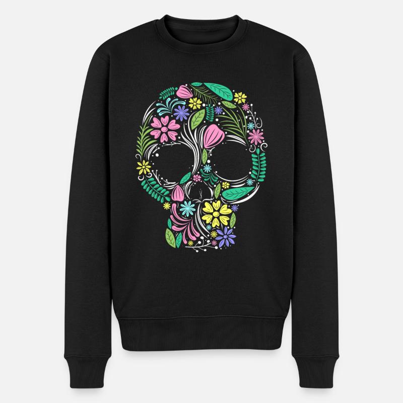 Totenkopf Blumen Hippie - Männer Premium Bio Pullover - Schwarz