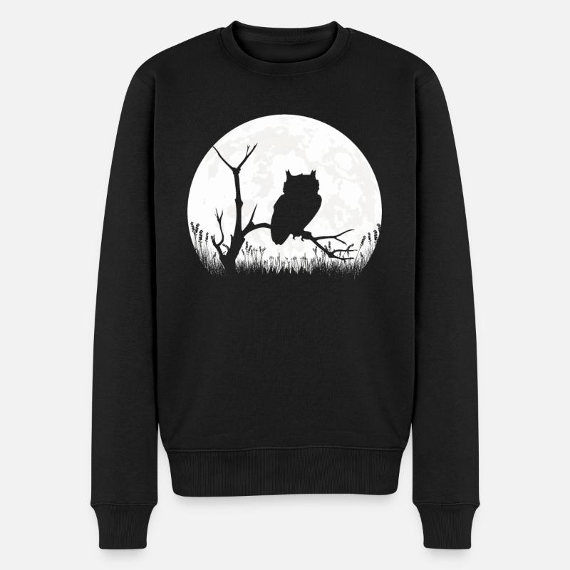 Eule Mond Schlafshirt Geschenk - Männer Premium Bio Pullover - Schwarz